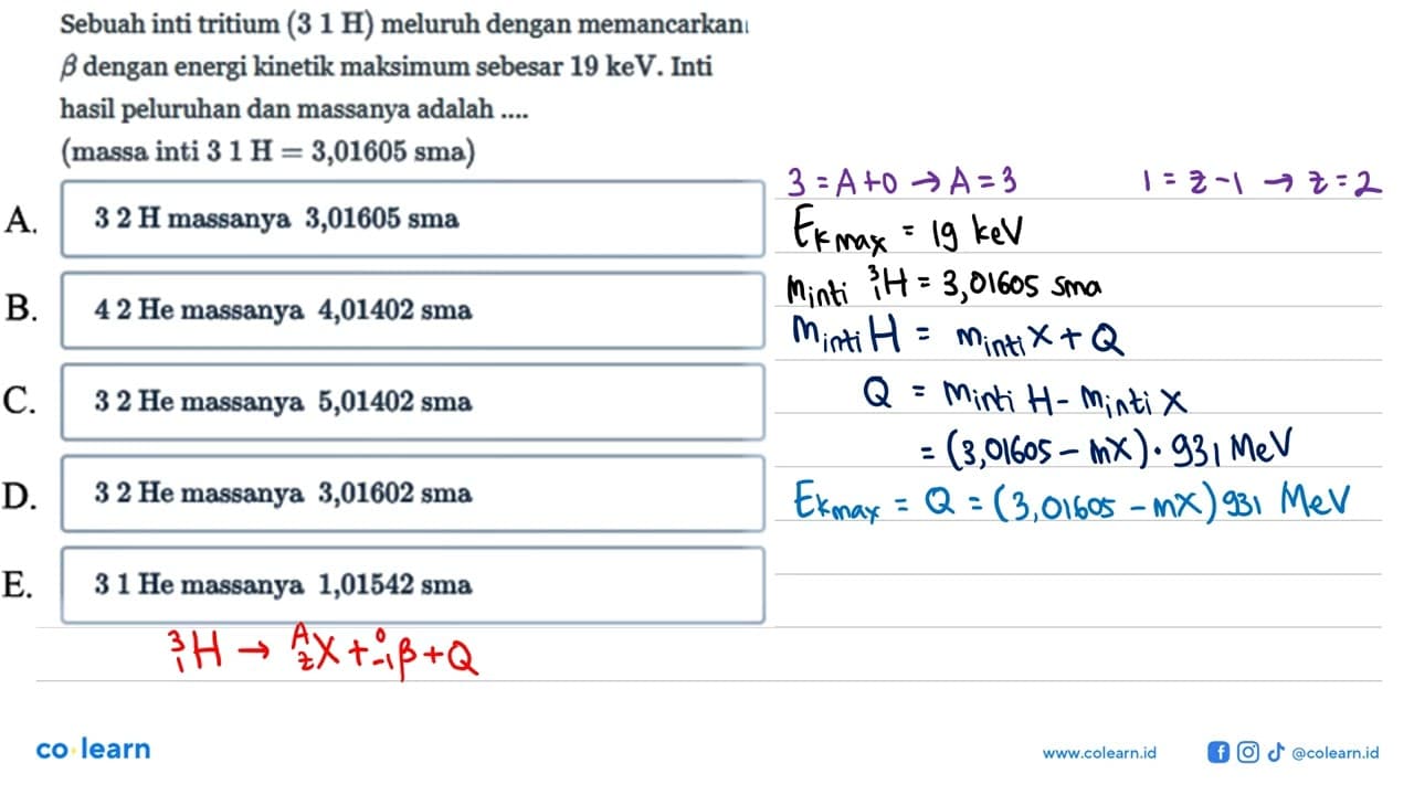 Sebuah inti tritium (31 H) meluruh dengan memancarkan b