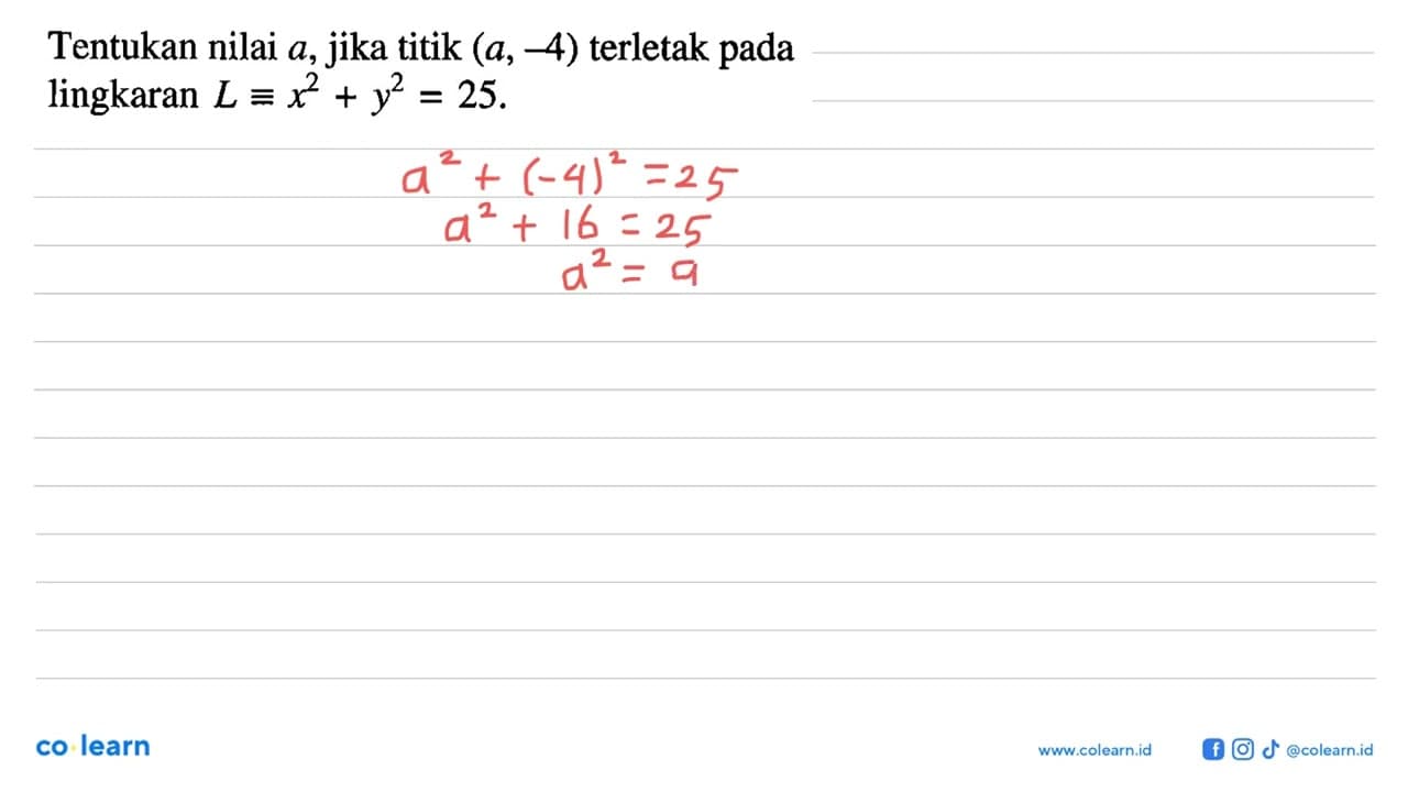 Tentukan nilai a , jika titik (a,-4) terletak pada