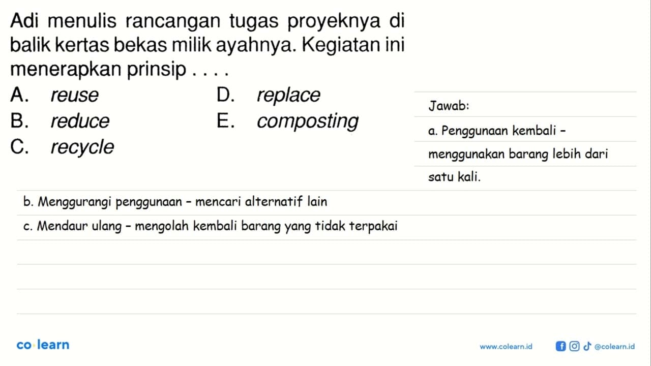 Adi menulis rancangan tugas proyeknya di balik kertas bekas