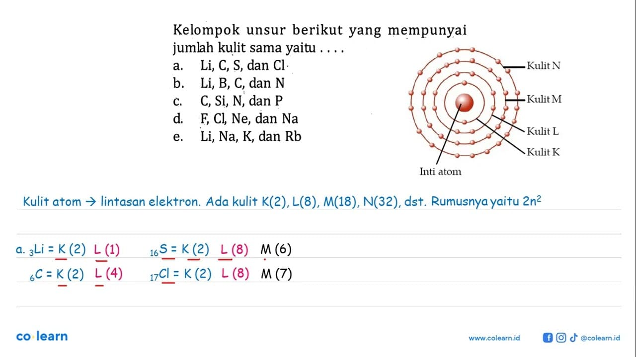 Kelompok unsur berikut yang mempunyai jumlah kulit sama