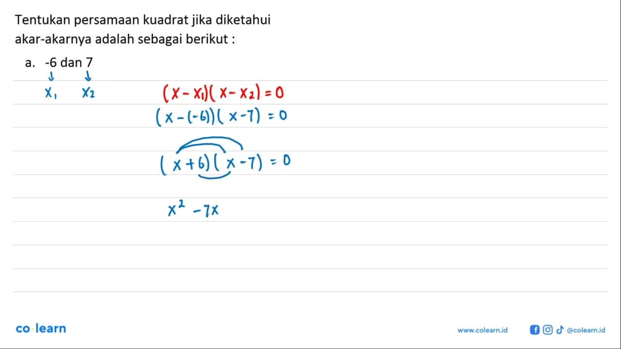 Tentukan persamaan kuadrat jika diketahui akar-akarnya