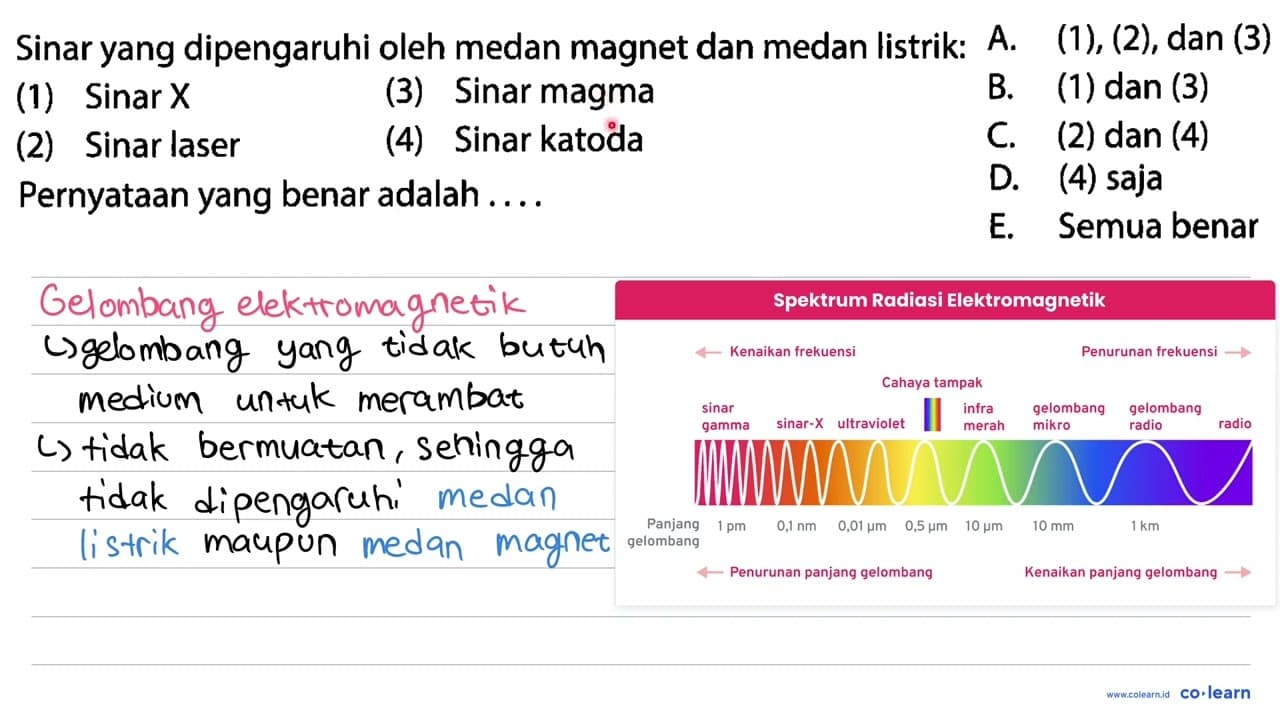 Sinar yang dipengaruhi oleh medan magnet dan medan listrik: