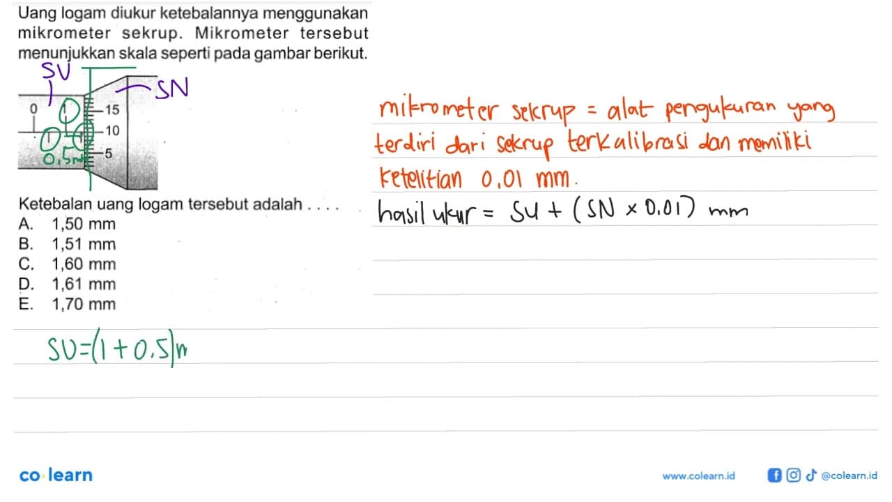 Uang logam diukur ketebalannya menggunakan mikormeter