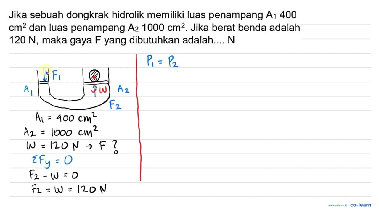 Jika sebuah dongkrak hidrolik memiliki luas penampang A_(1)