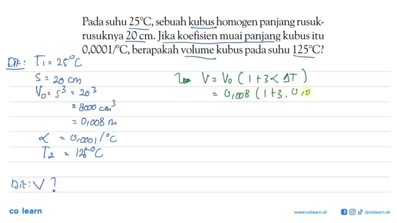 Pada suhu 25 C, sebuah kubus homogen panjang rusuk-rusuknya