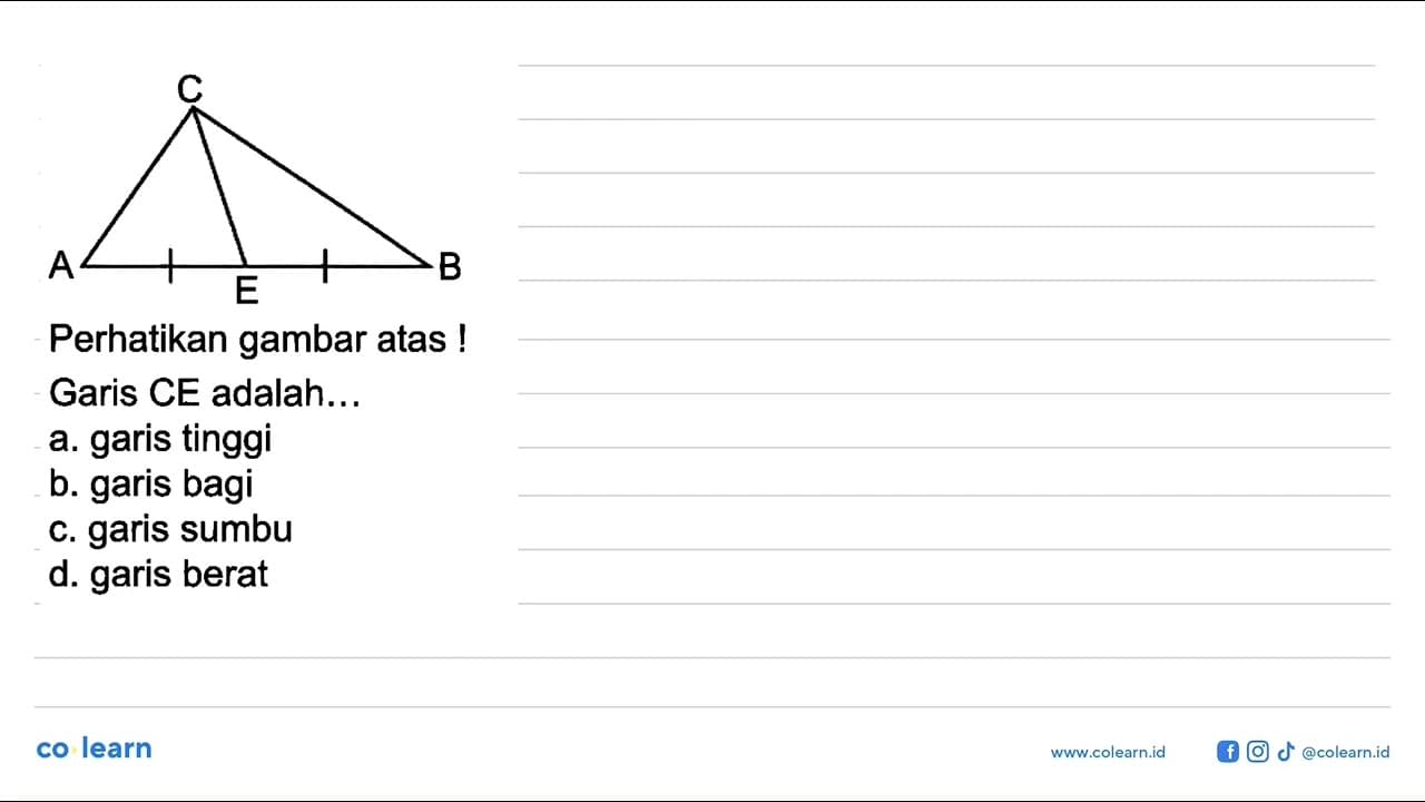 C A E B Perhatikan gambar atas! Garis CE adalah ... a.