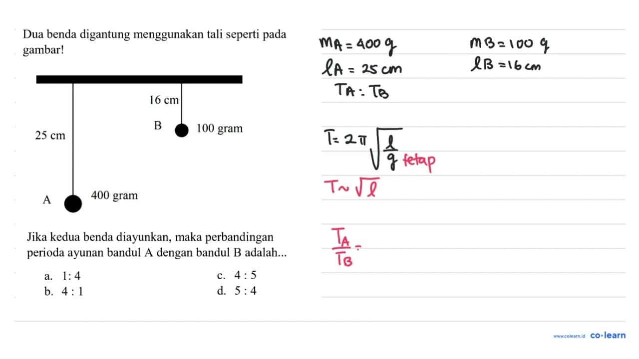 Dua benda digantung menggunakan tali seperti pada gambar!