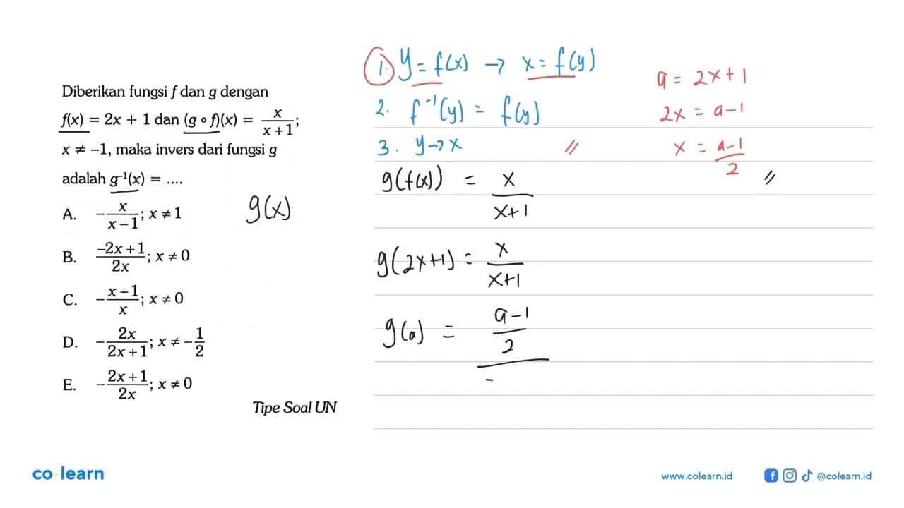 Diberikan fungsi f dan g dengan f(x)=2x+1 dan