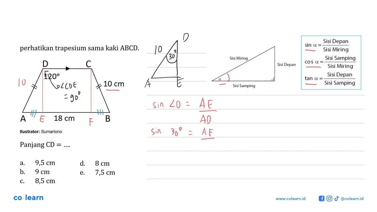 perhatikan trapesium sama kaki ABCD.120 10 cm 18