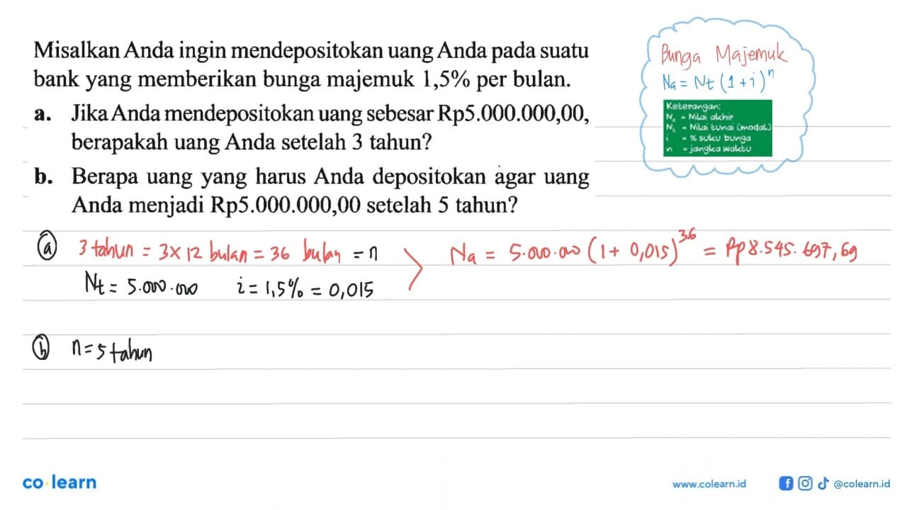 Misalkan Anda ingin mendepositokan uang Anda pada suatu