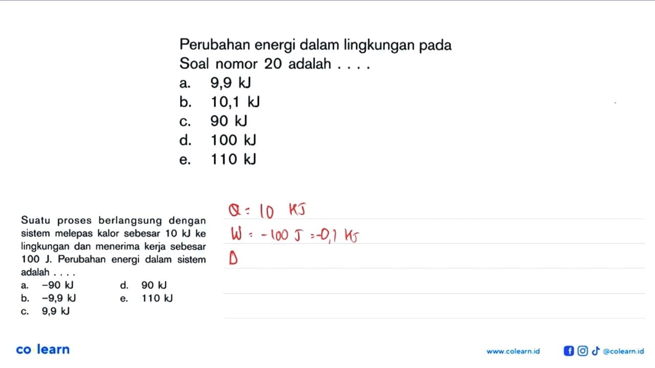 Perubahan energi dalam lingkungan Soal nomor 20 adalah . .