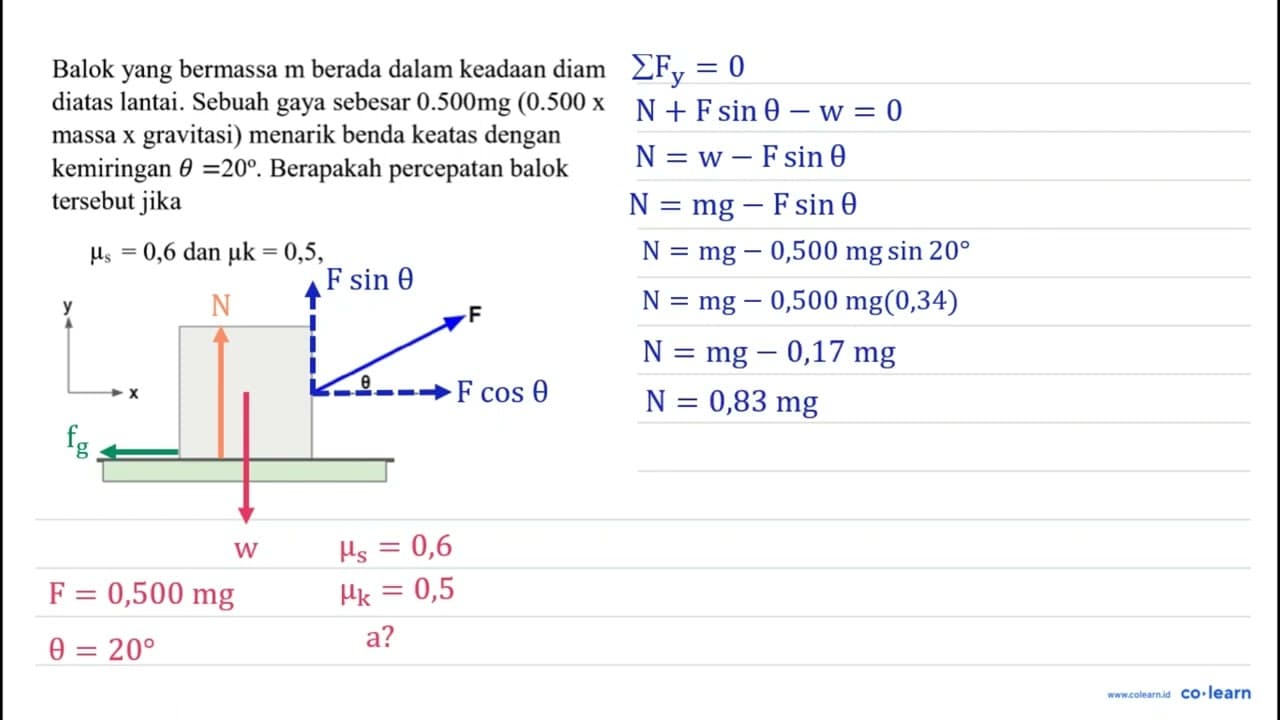 Balok yang bermassa m berada dalam keadaan diam diatas