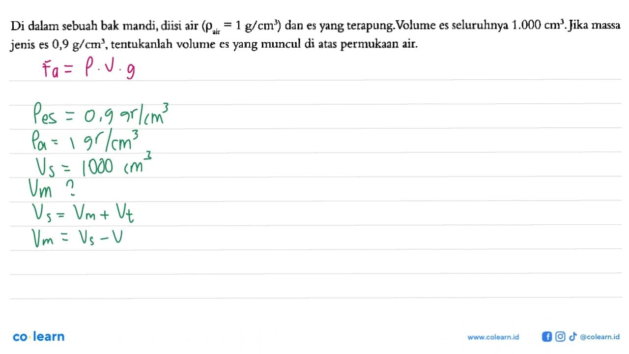 Di dalam sebuah bak mandi, diisi air (rho air = 1 g/cm^3)