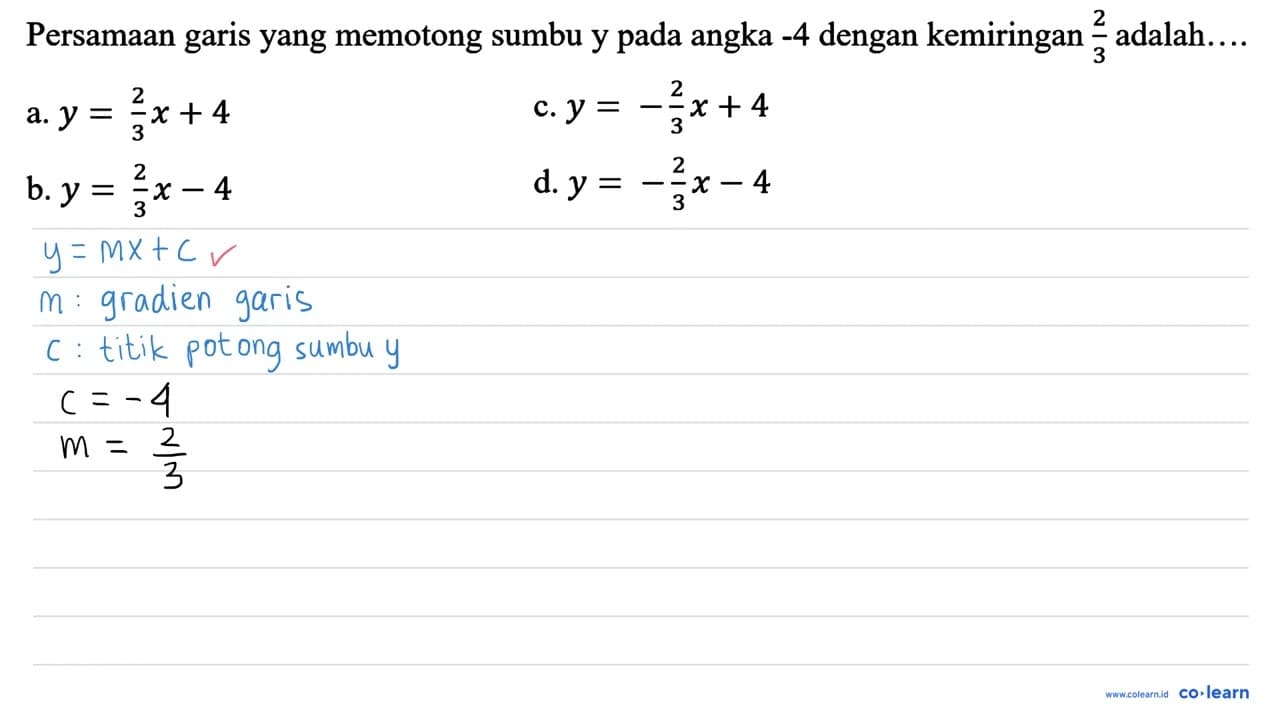 Persamaan garis yang memotong sumbu y pada angka -4 dengan