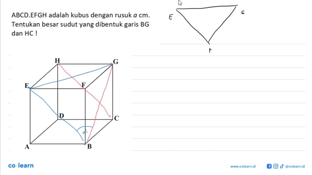 ABCD.EFGH adalah kubus dengan rusuk a cm. Tentukan besar