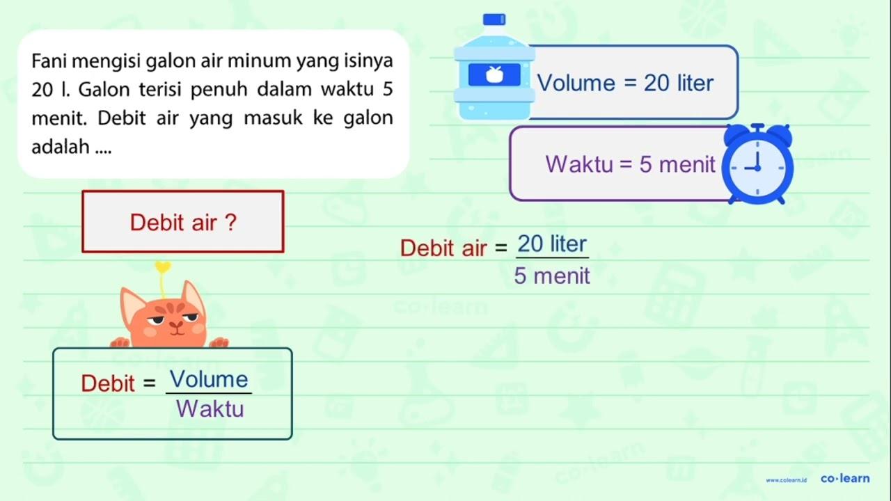 Fani mengisi galon air minum yang isinya 20 I . Galon