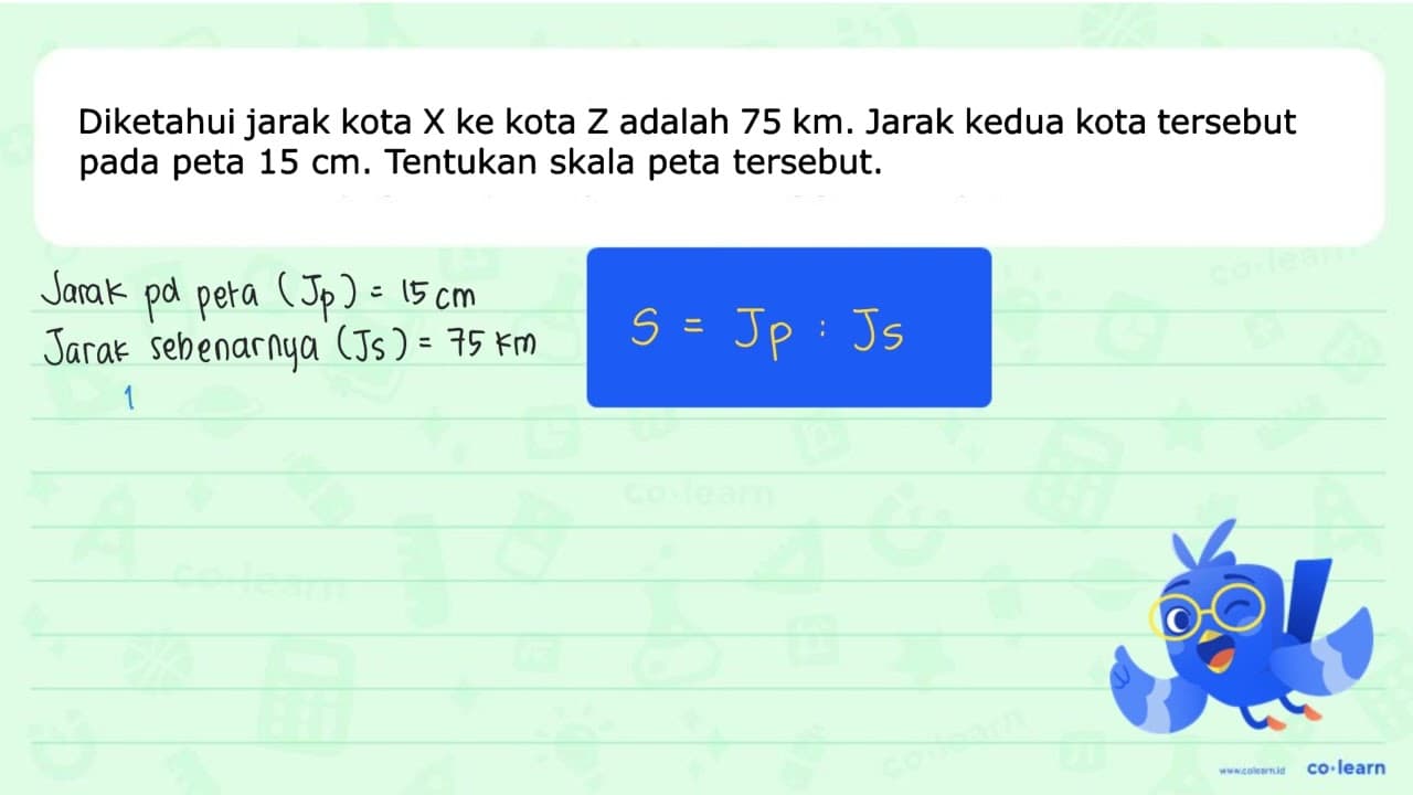 Diketahui jarak kota X ke kota Z adalah 75 km. Jarak kedua