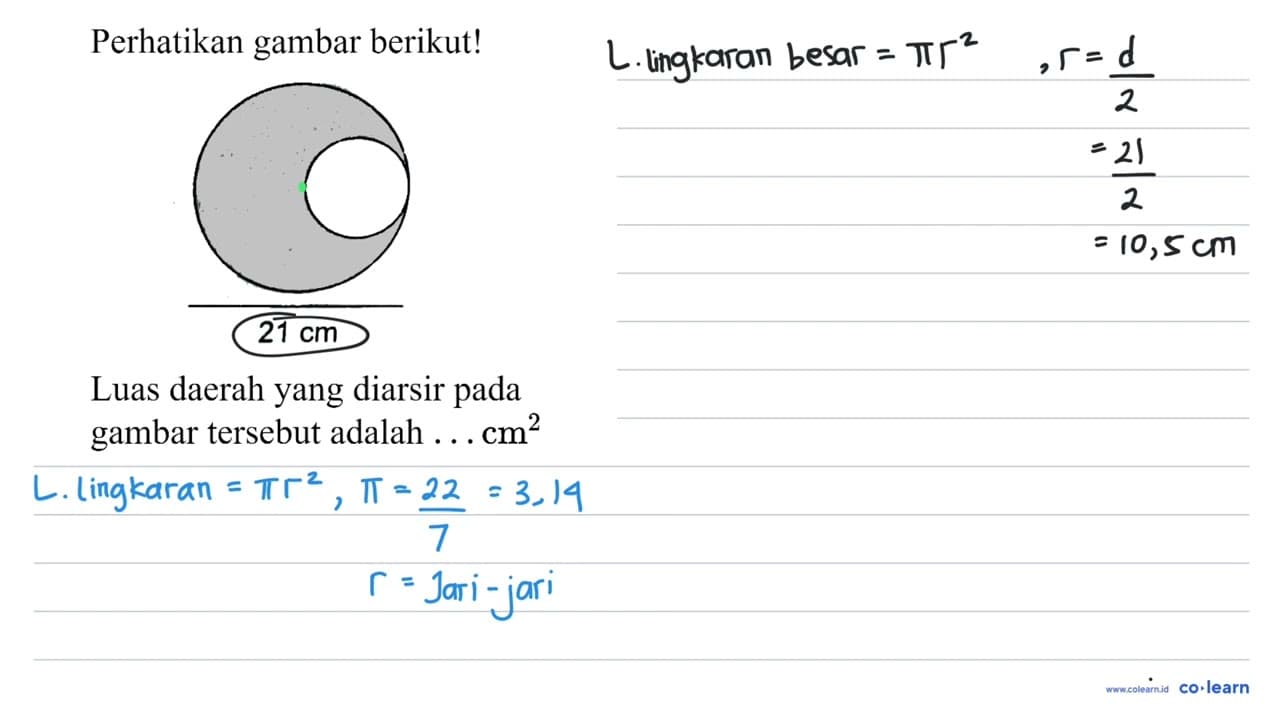 Perhatikan gambar berikut! 21 cm Luas daerah yang diarsir