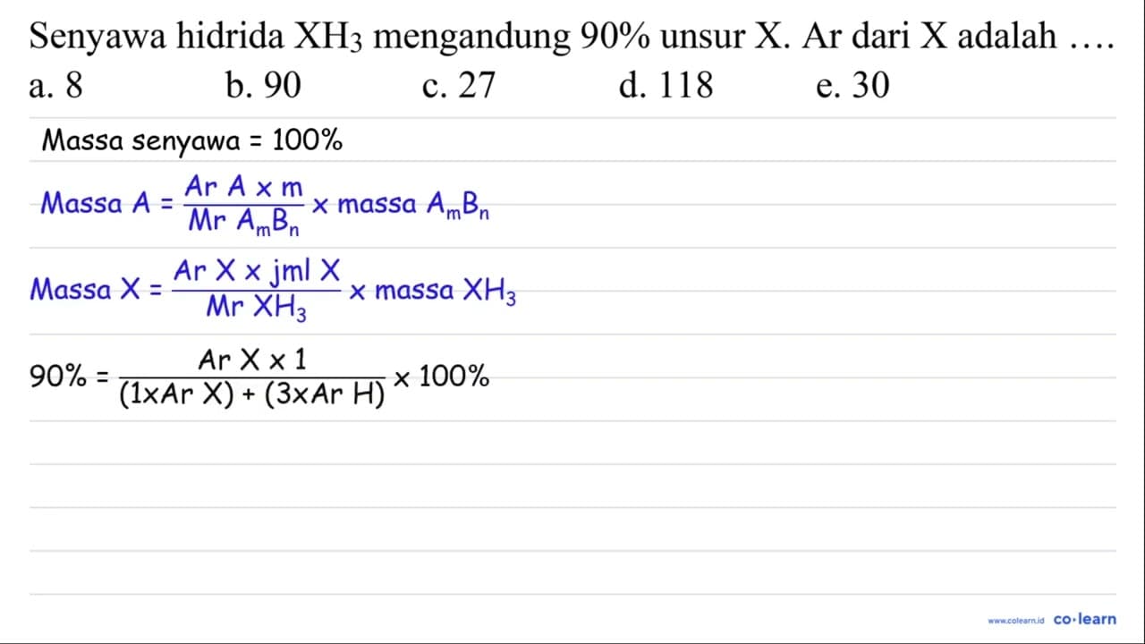 Senyawa hidrida XH_(3) mengandung 90 % unsur X . Ar dari X