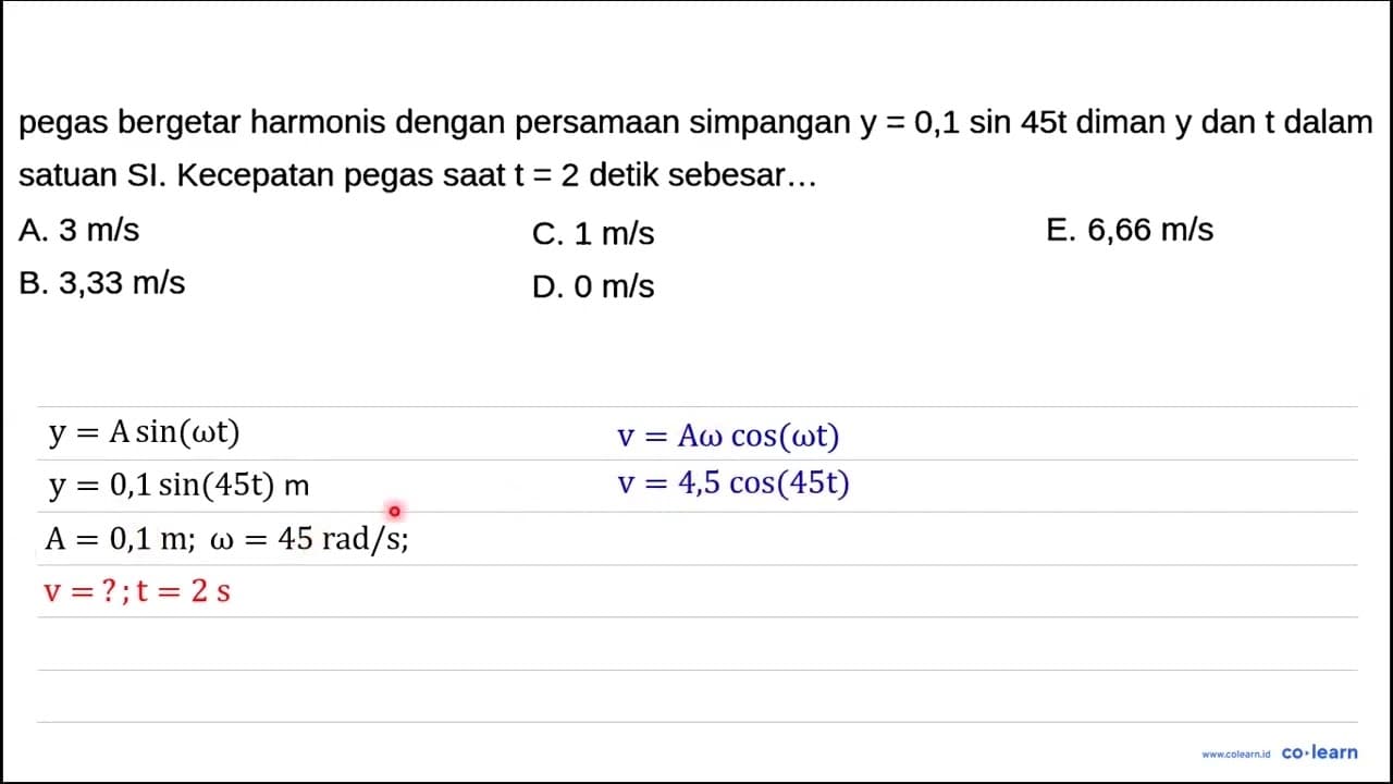 pegas bergetar harmonis dengan persamaan simpangan y=0,1