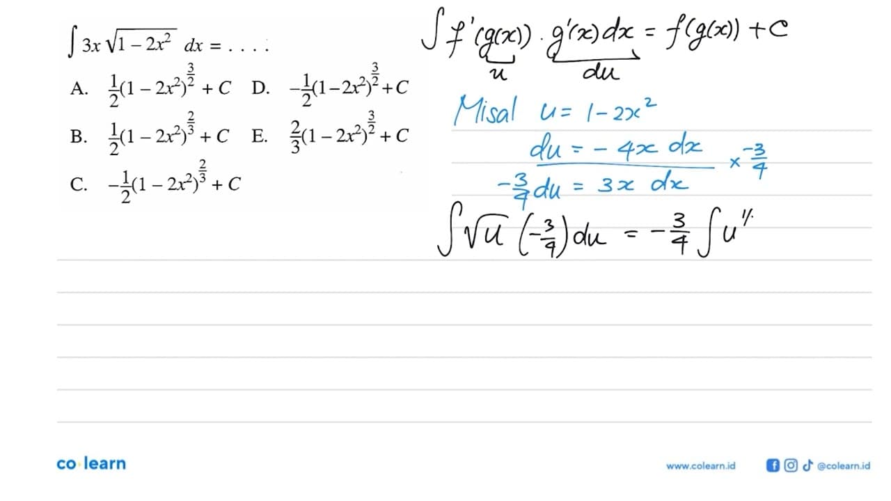 integral 3x akar(1-2x^2) dx=....