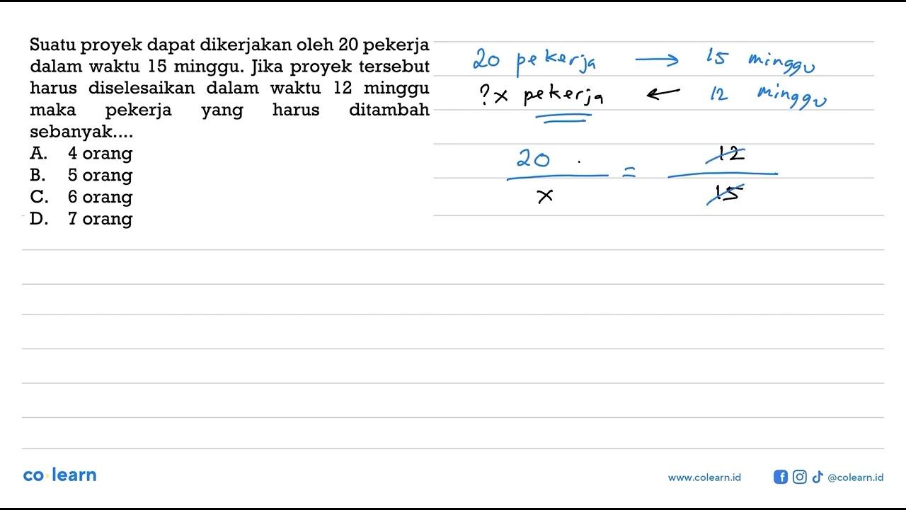 Suatu proyek dapat dikerjakan oleh 20 pekerja dalam waktu