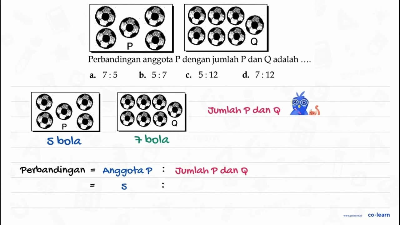 Perbandingan anggota P dengan jumlah P dan Q adalah