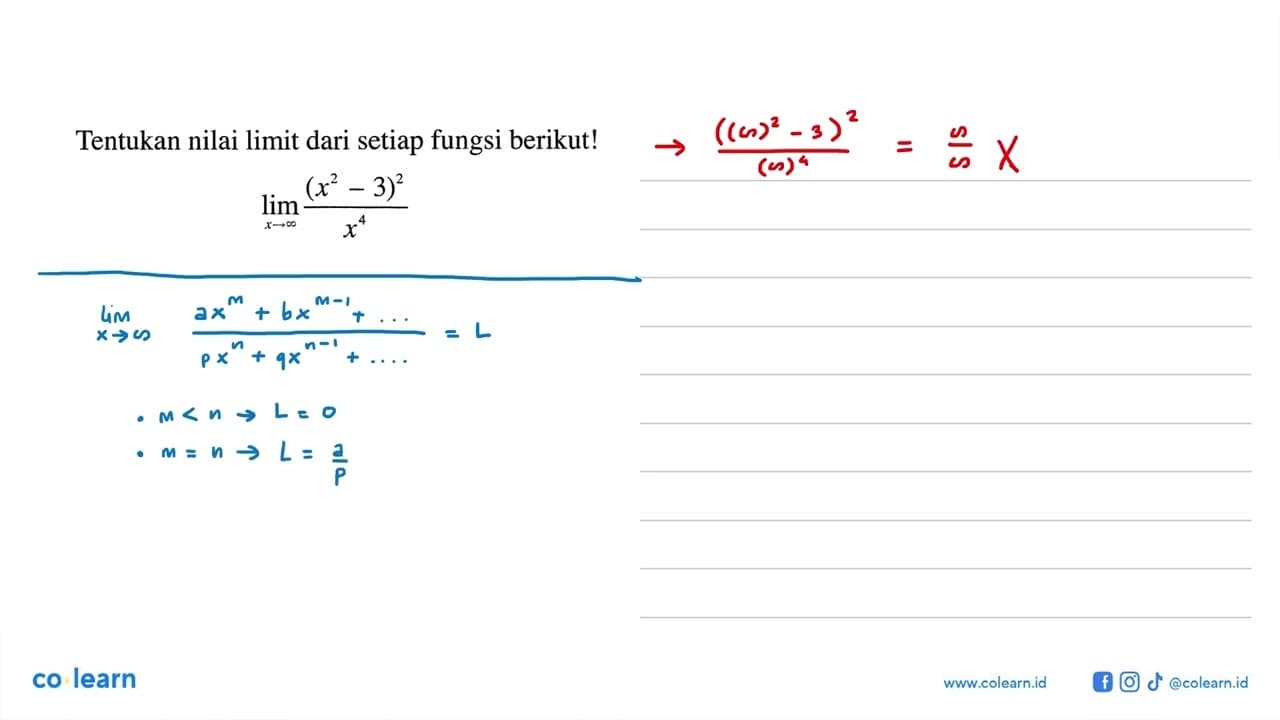 Tentukan nilai limit dari setiap fungsi berikut!lim x ->