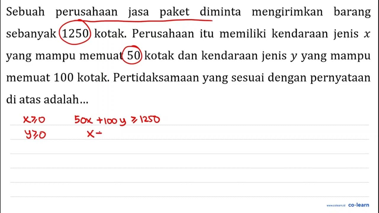 Sebuah perusahaan jasa paket diminta mengirimkan barang