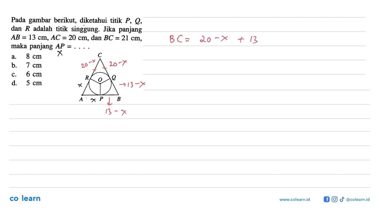 Pada gambar berikut, diketahui titik P, Q, dan R adalah