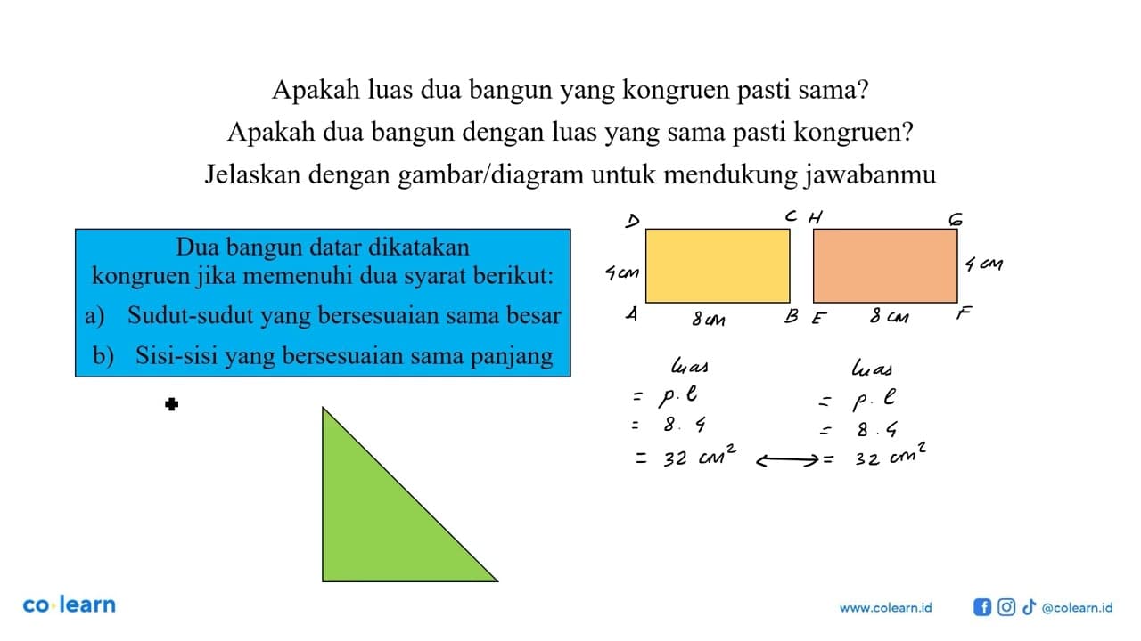 Apakah luas dua bangun yang kongruen pasti sama? Apakah dua