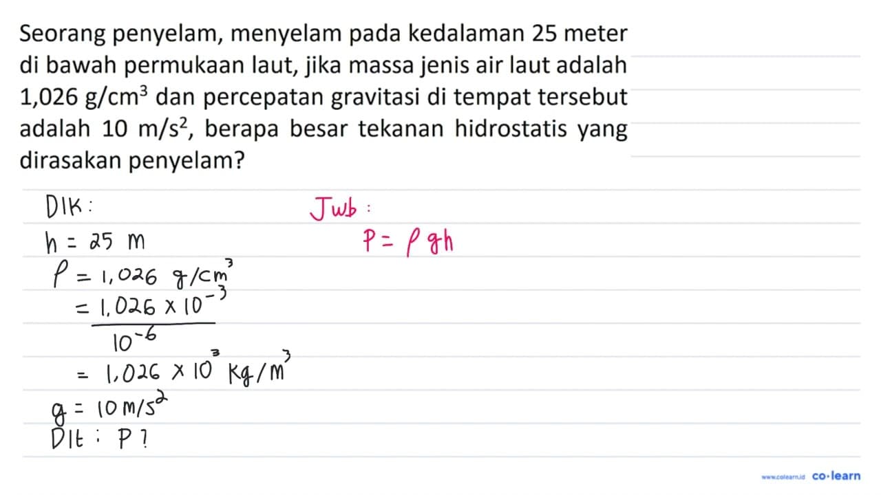 Seorang penyelam, menyelam pada kedalaman 25 meter di bawah