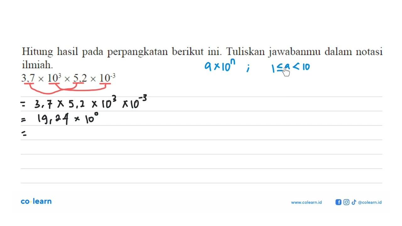 Hitung hasil pada perpangkatan berikut ini. Tuliskan