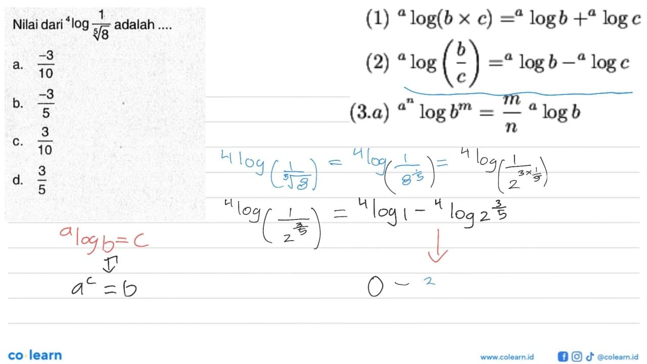 Nilai dari 4log1/(8^(1/5)) adalah....