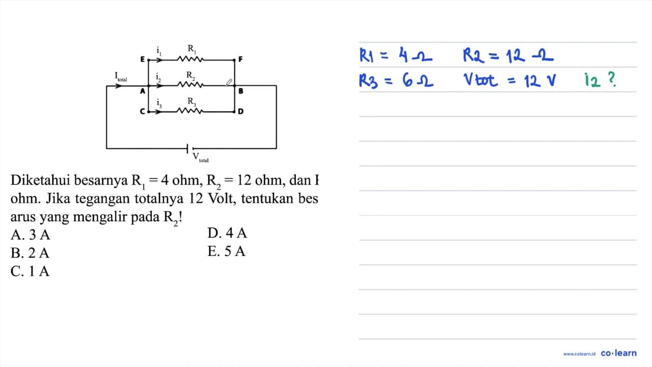 Diketahui besarnya R_(1)=4 ohm, R_(2)=12 ohm , dan R_(3)=6