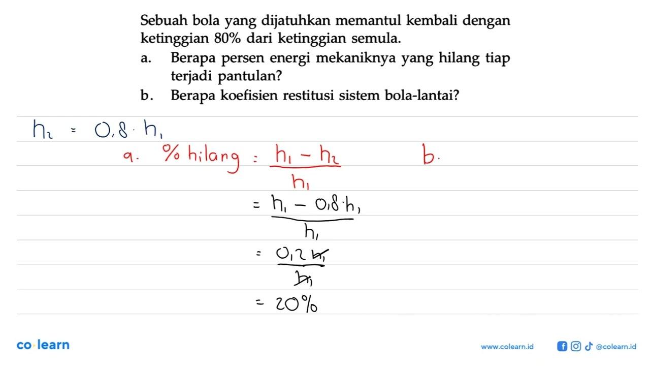 Sebuah bola yang dijatuhkan memantul kembali dengan