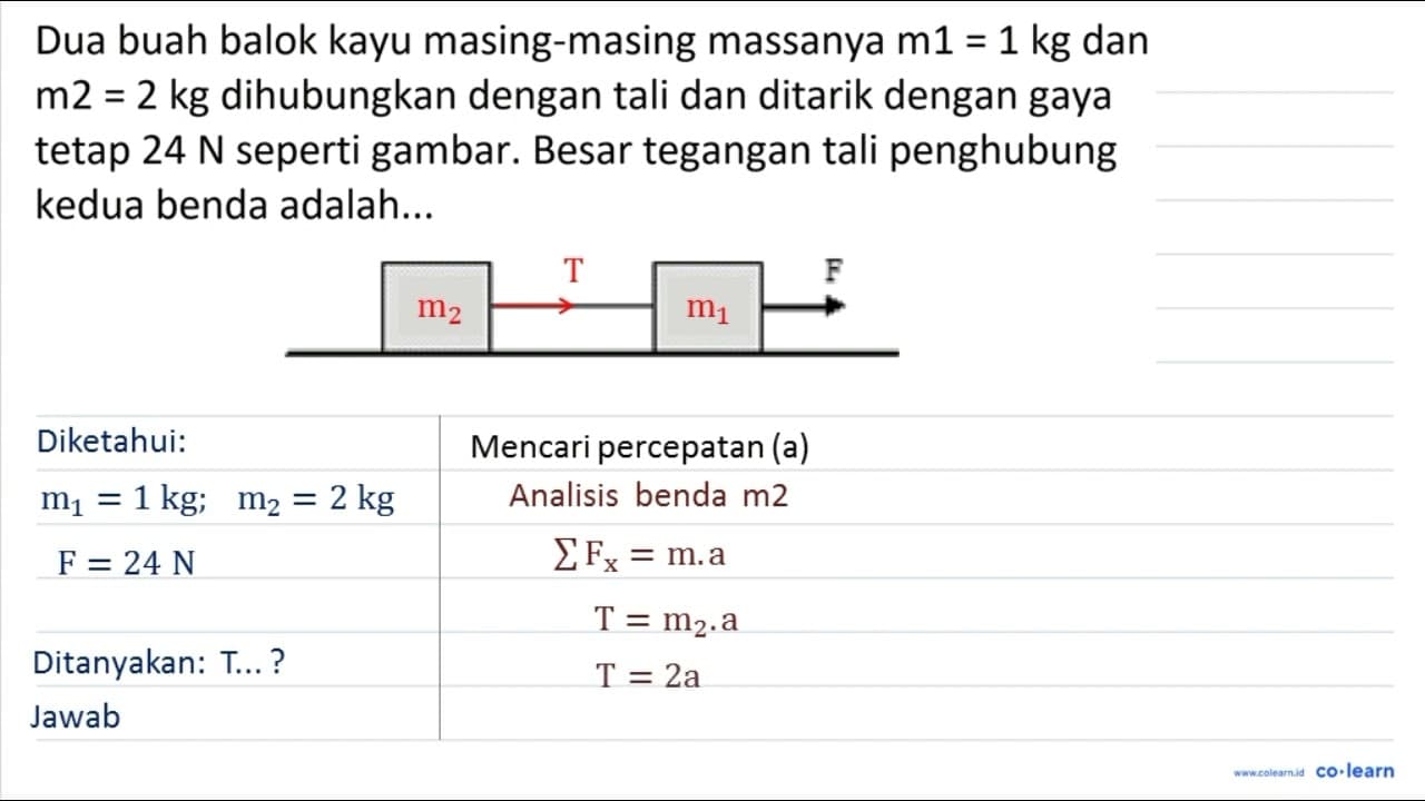 Dua buah balok kayu masing-masing massanya m 1=1 kg dan m