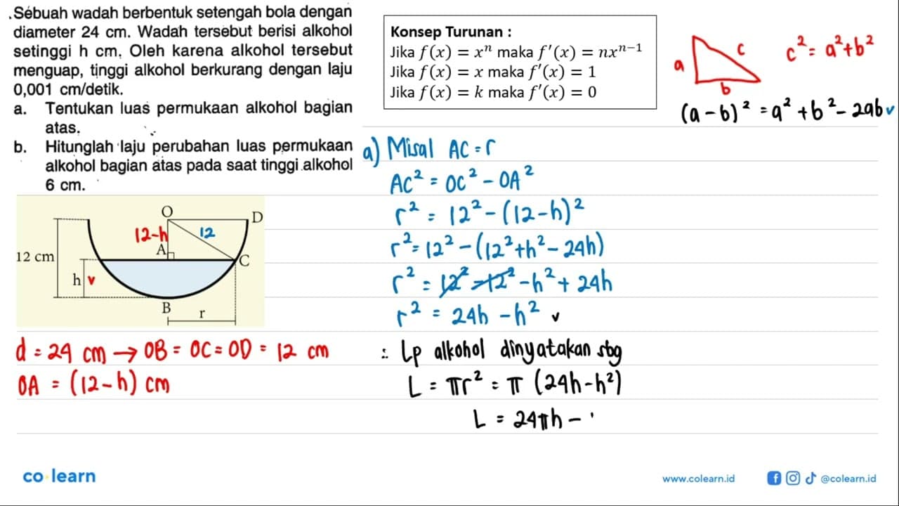 Sébuah wadah berbentuk setengah bola dengan diameter 24 cm.