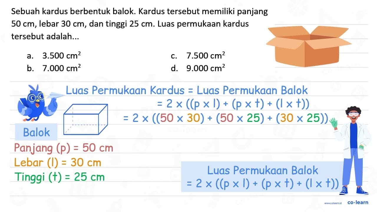 Sebuah kardus berbentuk balok. Kardus tersebut memiliki