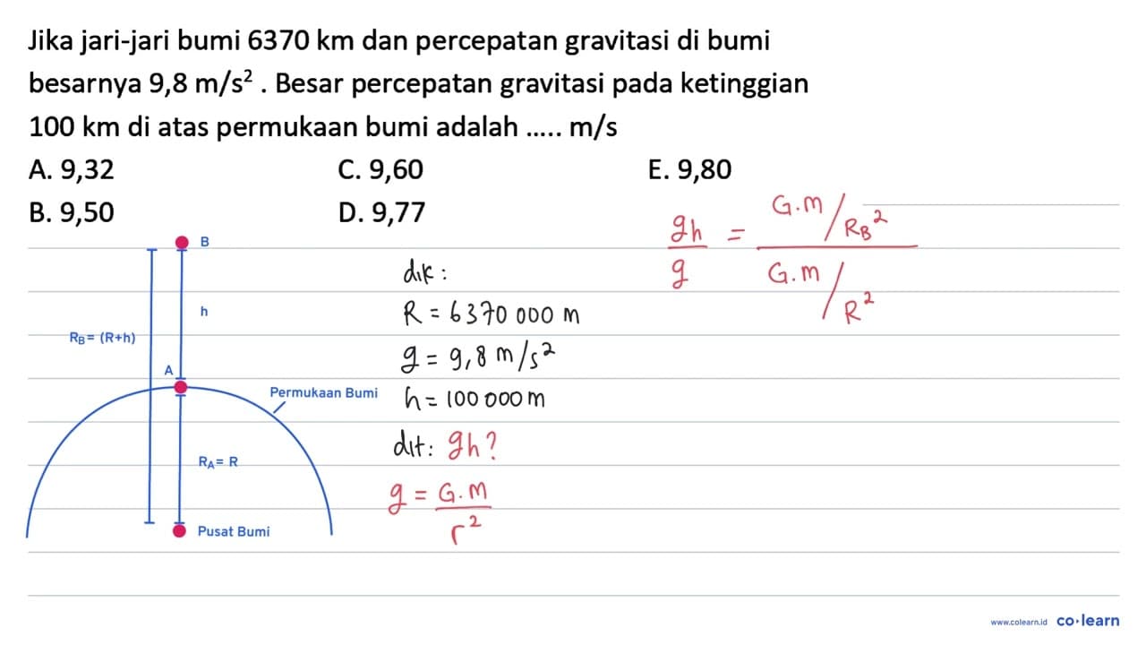 Jika jari-jari bumi 6370 km dan percepatan gravitasi di