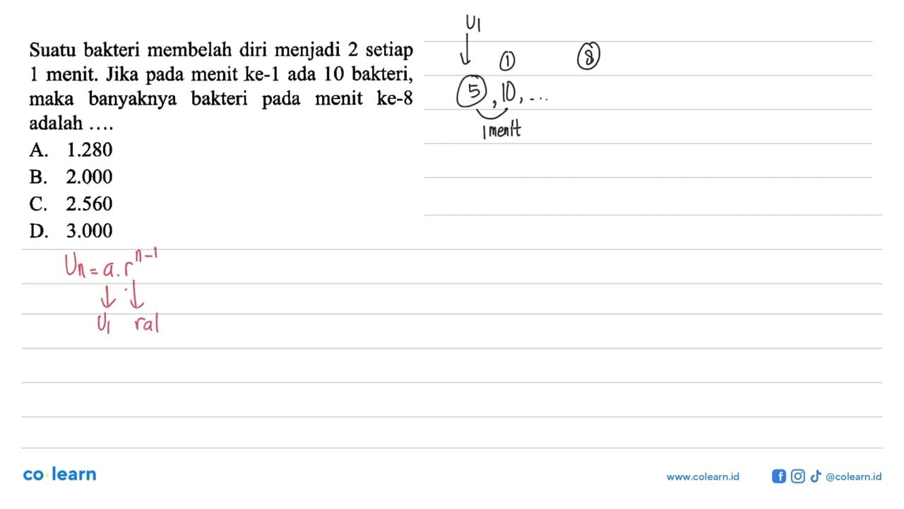 Suatu bakteri membelah diri menjadi setiap 2 menit, Jika