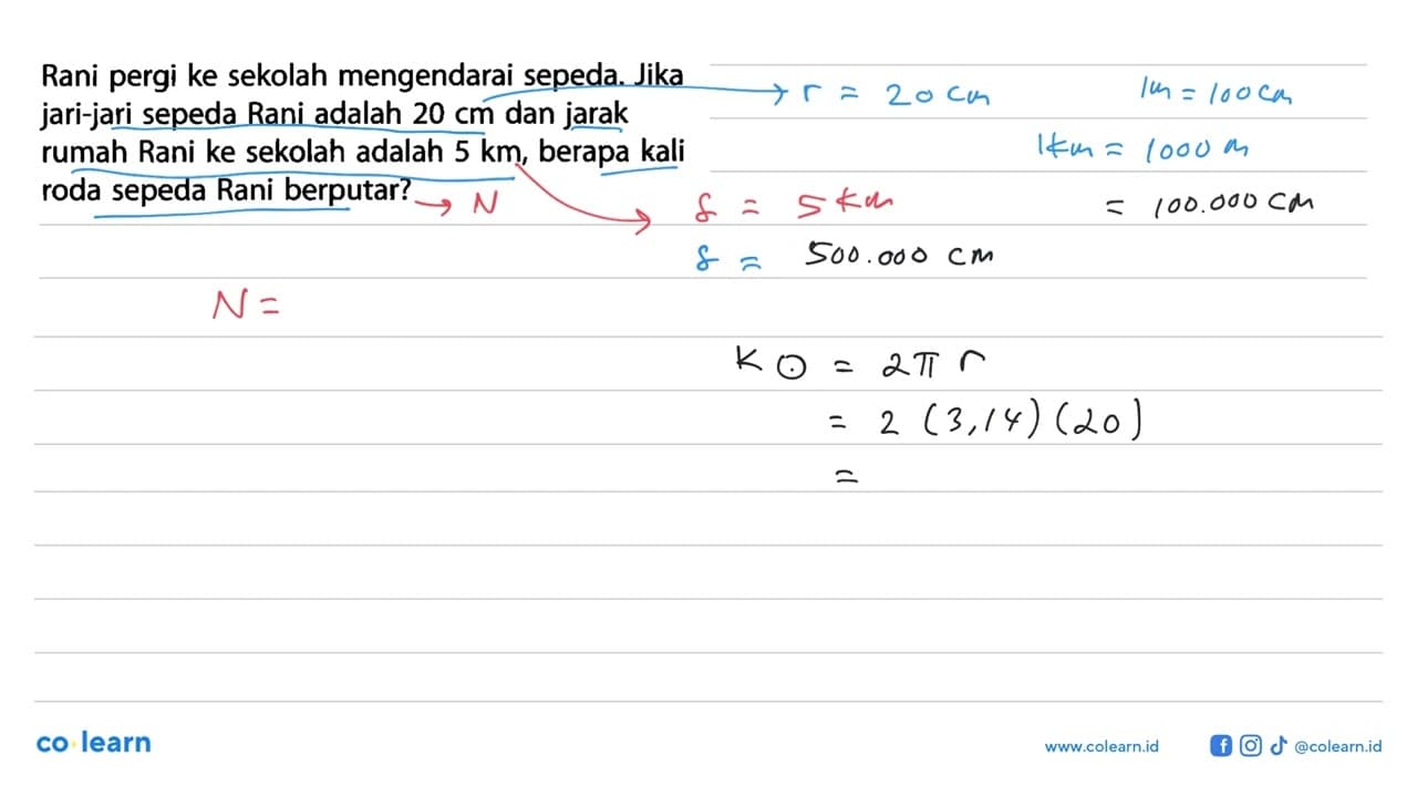 Rani pergi ke sekolah mengendarai sepeda. Jika jari-jari