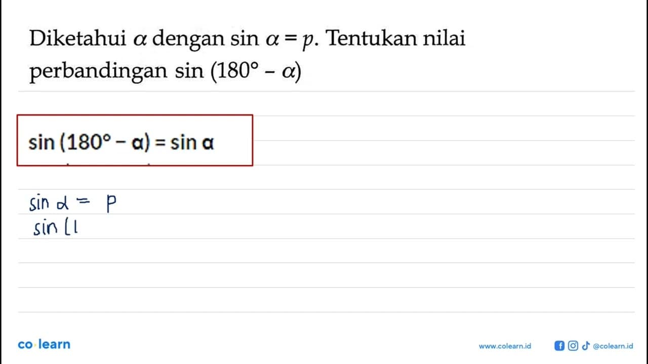 Diketahui alpha dengan sin a=p. Tentukan nilai perbandingan