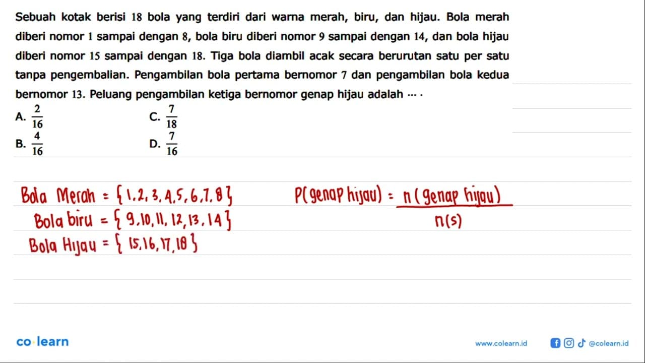 Sebuah kotak berisi 18 bola yang terdiri dari warna merah,