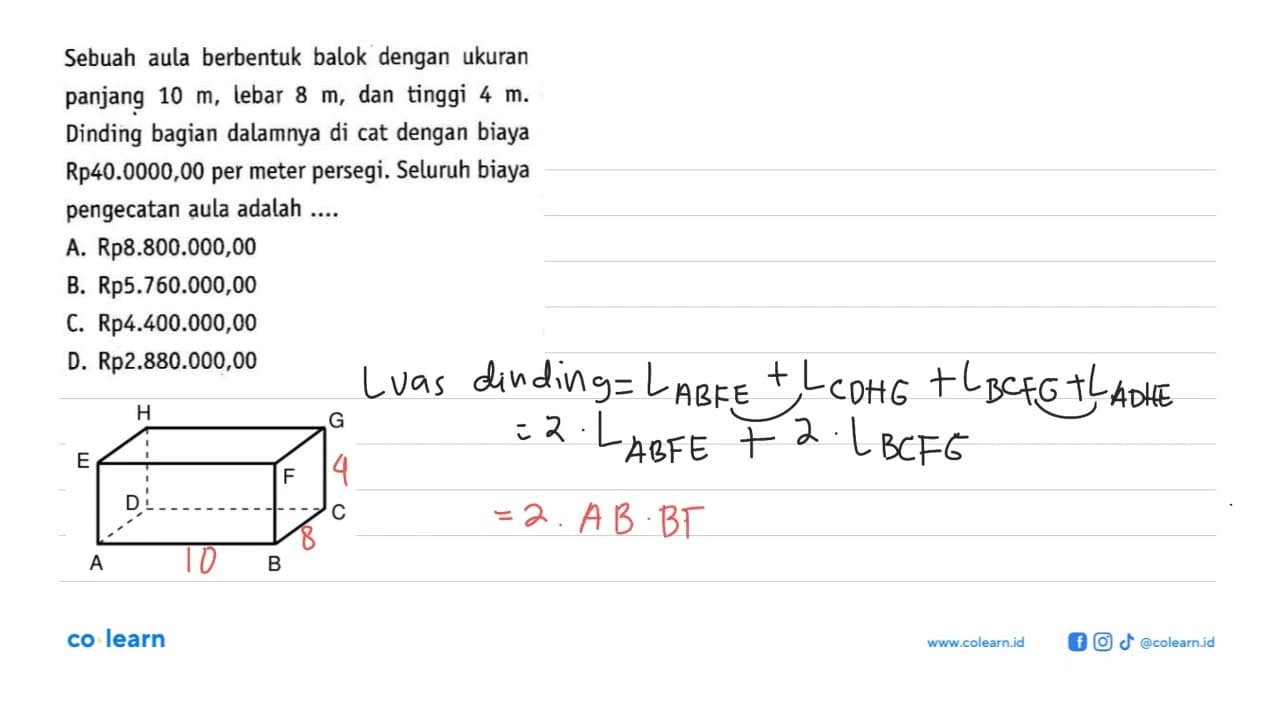 Sebuah aula berbentuk balok dengan ukuran panjang 10 m,