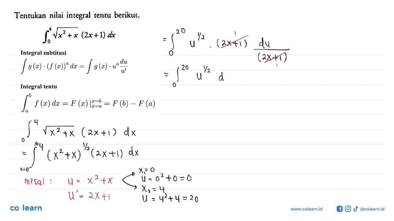 Tentukan nilai integral tentu berikut. integral 0 4