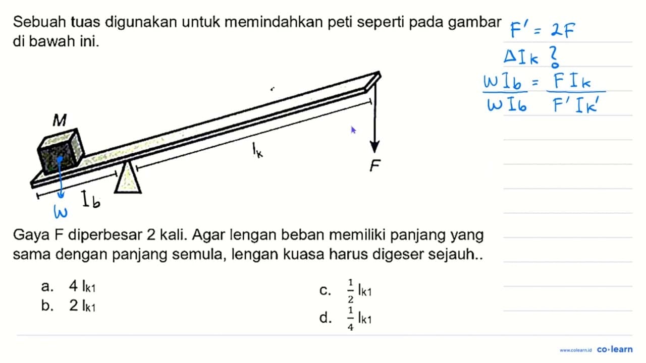 Sebuah tuas digunakan untuk memindahkan peti seperti pada