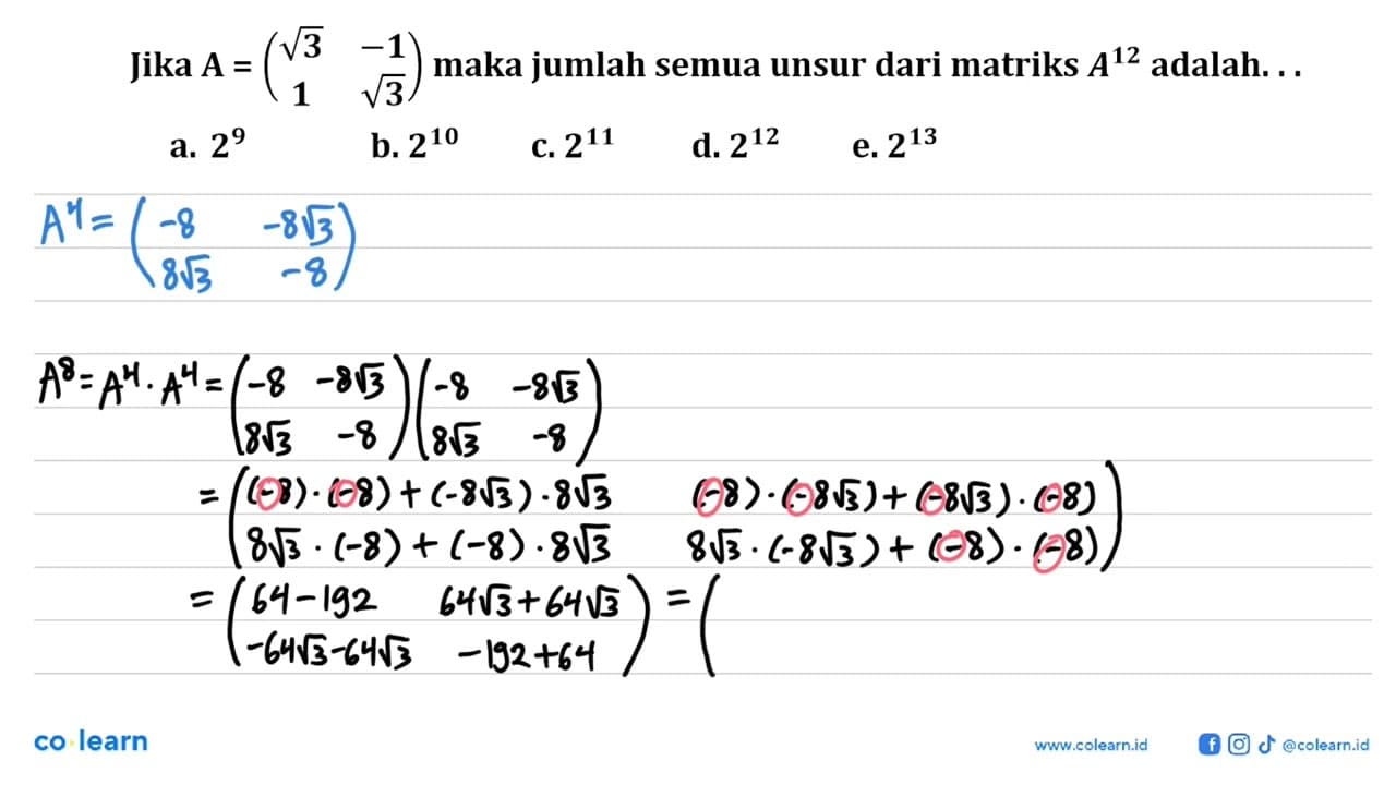 Jika A+(akar(3) -1 1 akar(3)), maka jumlah semua unsur dari