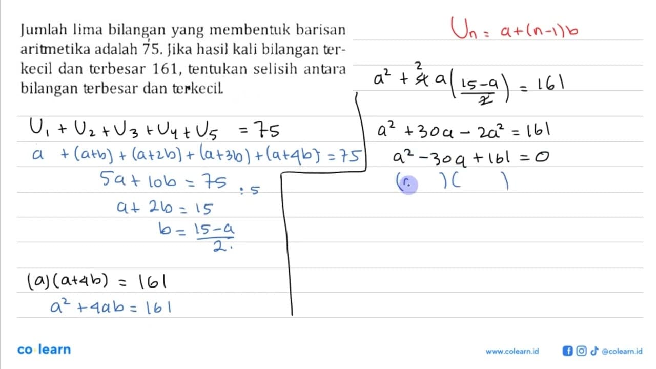 Jumlah lima bilangan yang membentuk barisan aritmetika