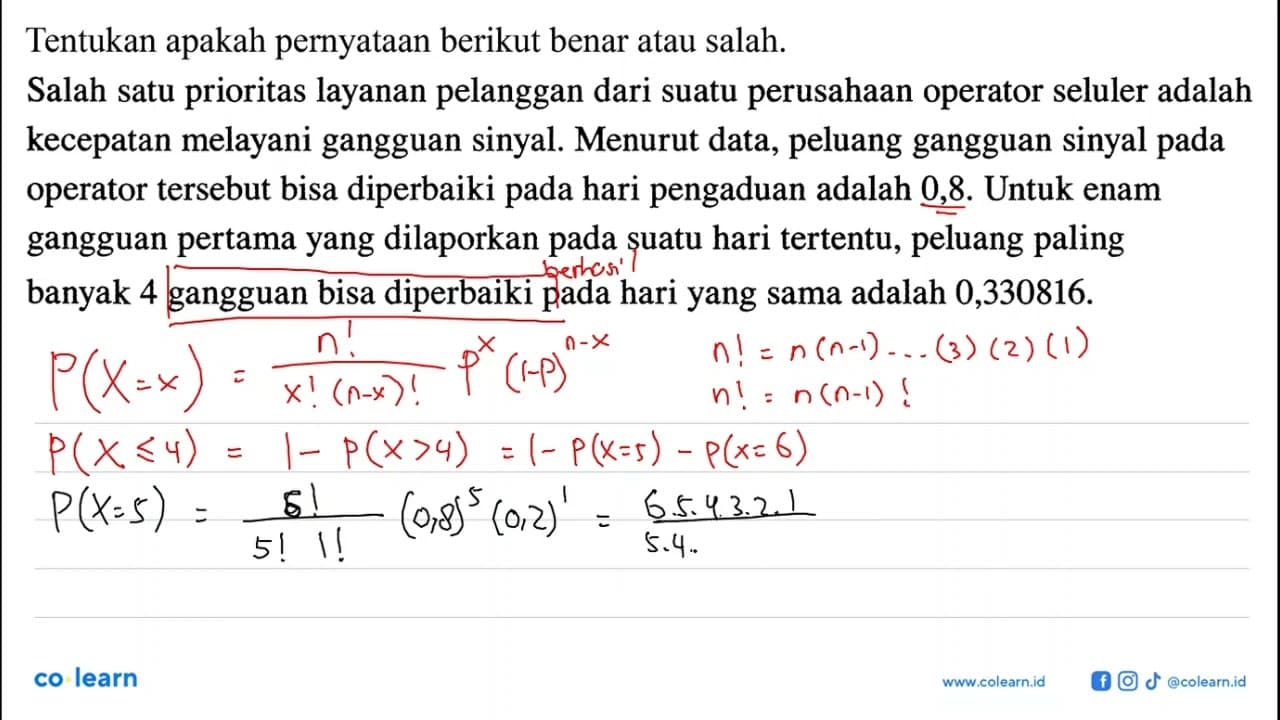 Tentukan apakah pernyataan berikut benar atau salah.Salah